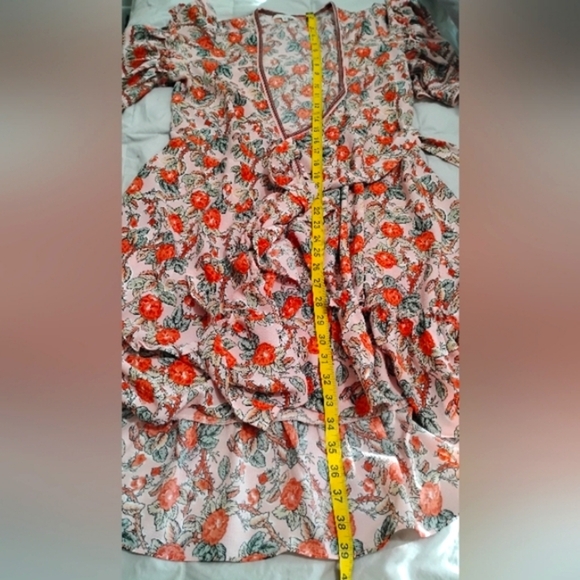 Max Studio | EUC Rose Floral Print Ruffle Sleeve Wrap High Low Dress | XS - Picture 9 of 13